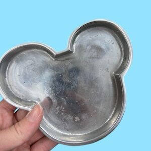 SOLD Vintage Silver Metal Mickey Disney Tray Candle Holder Trinket Dish